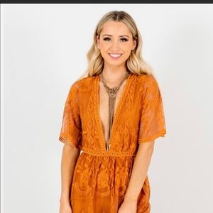FALL SEASON Lace Romper Jumpsuit Open Leg Slit